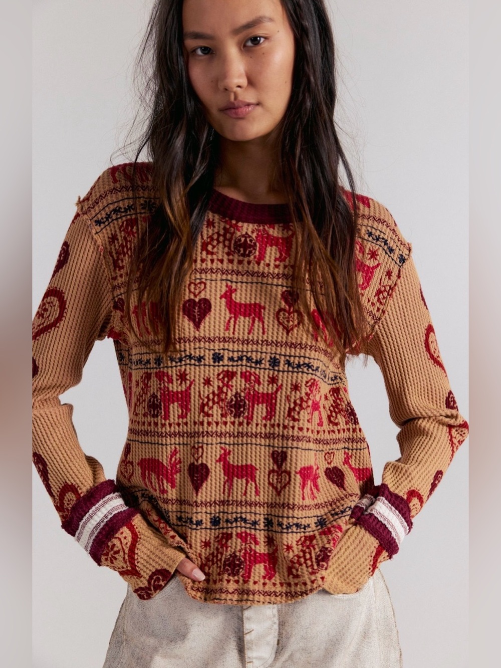 NWT Free People XS We the Free Blissful Layering Tee Cotton Waffle Knit NEW $68 - Picture 4 of 7